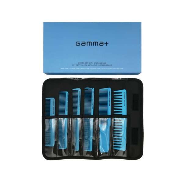 Gammapiù Combs Set Blue è un set completo di pettini professionali barber con pratico astuccio organizer.